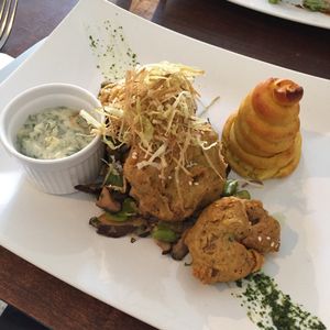 sriram schnitzel with mushrooms, beans, onions and mashed potatoes  at Coca Sova in Dublin