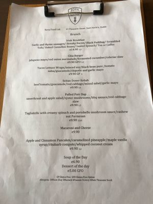 Brunch Menu at Coca Sova in Dublin