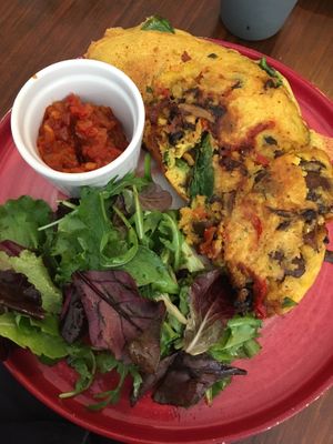Chickpea omelette with mushrooms, peppers and spinach at Coca Sova in Dublin