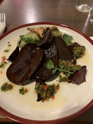 Sietan Steak, Herb Mash, chocolate beets  at Coca Sova in Dublin