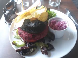 Chickpea beetroot burger at Coca Sova in Dublin