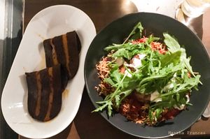 Cauliflower + Potato Pancakes with ratatouille, lime cream and smoked tofu shavings  at Coca Sova in Dublin