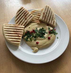 Hummus and Pita  at Mamacoffee in Prague