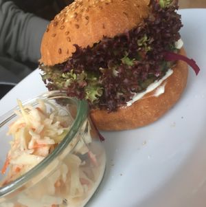 Burger with vegan coleslaw  at Mamacoffee in Prague
