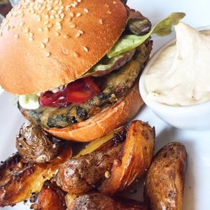 fantastic vegan burger!!! at Mamacoffee in Prague