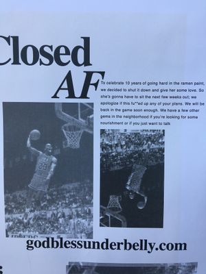 Temporary closed  at Underbelly in San Diego