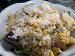 Elote Gnocchi- excellent! The lime is perfect with the corn and jalapeños. Vegan Parmesan, too! 🌱  at The Purple Carrot in Needham Heights
