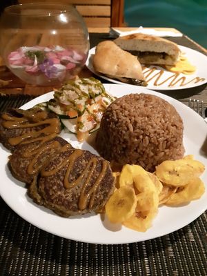 Lentil patties and coconut rice at La Sirena EcoHotel - Kitchen in Playa Palomino