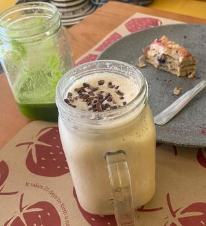 Power Up, Detox green drink, Oatcakes (vegan)  at La Cuisine in Cozumel