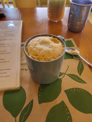 Latte with coconut milk at La Cuisine in Cozumel