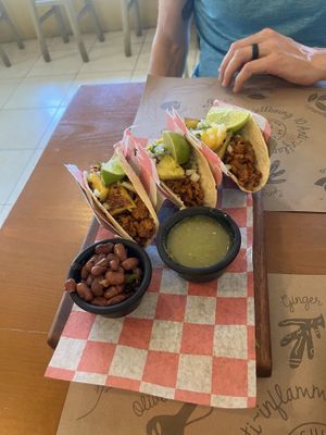 Vegan pastor tacos  at La Cuisine in Cozumel