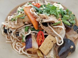 Mala fish slices with noodles at Onn Vegetarian 安顺素食 in Central Singapore