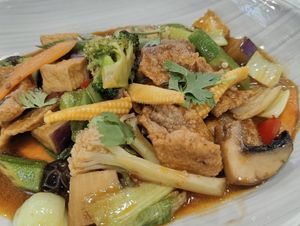 Mala fish slices at Onn Vegetarian 安顺素食 in Central Singapore