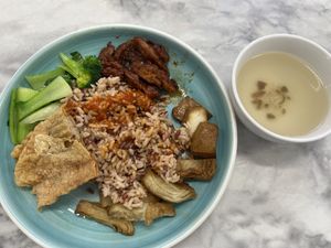 Signature char siew w/ brown ricee  at Onn Vegetarian 安顺素食 in Central Singapore