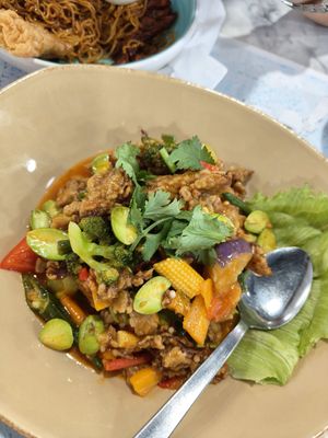 Sambal petai with abalone mushroom at Onn Vegetarian 安顺素食 in Central Singapore