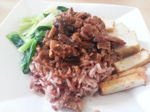 Mushroom minced mock meat with organic brown rice at Onn Vegetarian 安顺素食 in Central Singapore