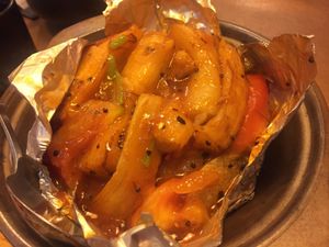 Braised eggplant and tomato with black pepper at Veggie Family 素食一家 in Kowloon