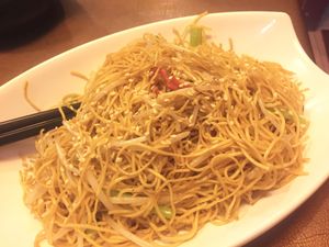 Fried noodles with fermented tofu sauce at Veggie Family 素食一家 in Kowloon