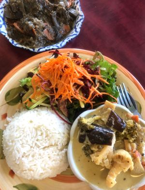 Green curry and eggplant at Hearts Choices Thai Vegan Cafe in Calgary