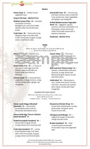 Green Fields Organic Bistro Menu at Green Fields Organic Bistro in Delray Beach