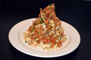 MMMM TASTY CHINOIS SALAD
Assorted Asian vegetables, orange sections, crispy wonton served with a ginger soy vinaigrette. at Green Fields Organic Bistro in Delray Beach