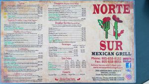 Menu at Norte Sur in Ventura