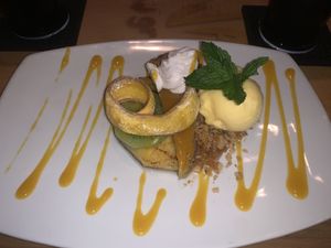 The Caribbean Dream dessert tastes incredible. at Yemanja Woodfired Grill in Oranjestad