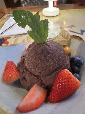 Vegan chocolate gelato !  at Yemanja Woodfired Grill in Oranjestad