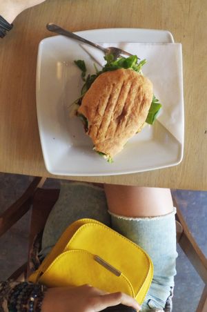 hummus panini for breakfast at Miazsz in Krakow