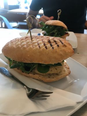 small panino for 10 zloty, one with tofu and the other with hummus  at Miazsz in Krakow