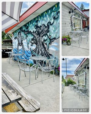 Outdoor seating  at The Rocket Market in Spokane
