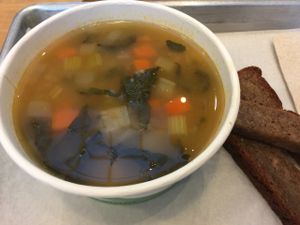 White bean kale soup with gf bread  at Seed + Salt in San Francisco