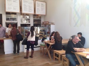 seating for 12 in the small but airy space at Seed + Salt in San Francisco