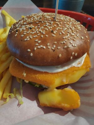 Fried cheese burger at Belzepub in Prague