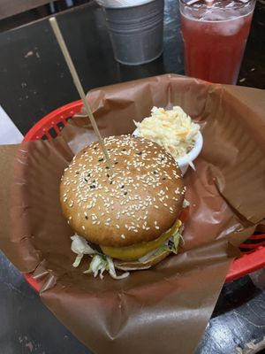 English burger + Coleslaw salad  at Belzepub in Prague