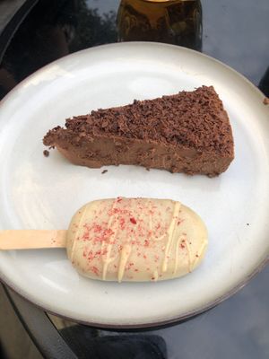 Choc mousse cake and a Magnum cake  at Belzepub in Prague