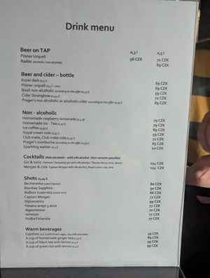 Menu at Belzepub in Prague
