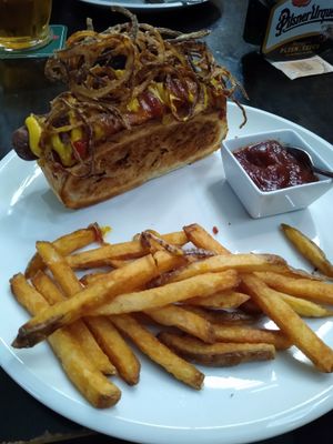 great vegan hot dog (it was much better than my photography skills, home made at Belzepub in Prague