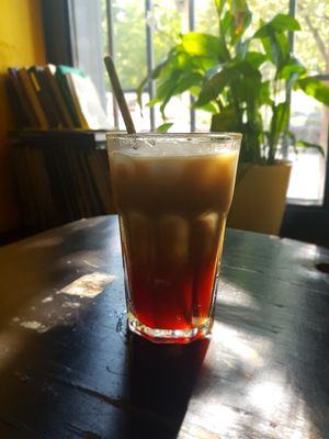 Vegan iced coffee at Belzepub in Prague