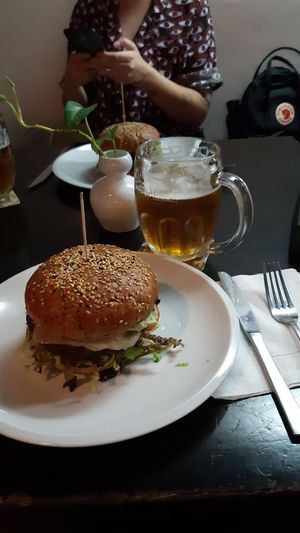 Fake mozzarella in a burger. at Belzepub in Prague