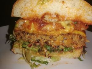 Inside the chilli burger at Belzepub in Prague