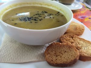 Soup of the day  at Enjoy Vegan in Barcelona