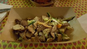 Seitan and vegetables at Enjoy Vegan in Barcelona