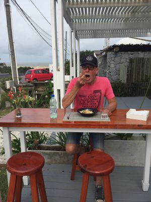 Another happy customer eating gnocchis at Rincon Verde in Jose Ignacio