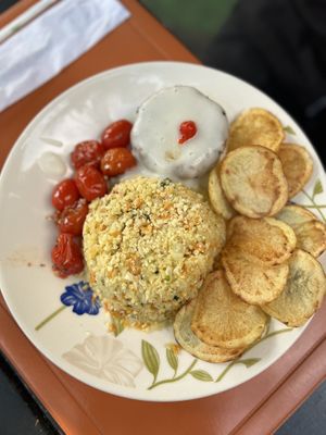 The burger meat was the best thing we tried   at Mount Zion Vegano in Sao Paulo