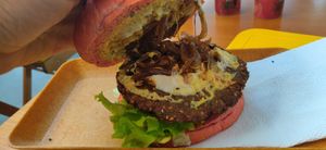 Inside falafel burger at Mount Zion Vegano in Sao Paulo