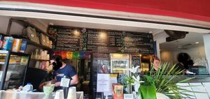 Counter for ordering & blackboard menu at Yami's Vegetarian Kitchen in Brunswick Heads