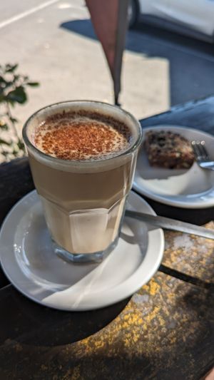 Chai and GF brownie at Yami's Vegetarian Kitchen in Brunswick Heads