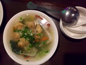 Won Ton Soup $9.95  Handmade wontons with clear vegetable soup at Indochine Vegan in San Francisco