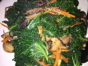Organic kale with mushroom $10.95 Sautéed organic kale and mushroom with ginger at Indochine Vegan in San Francisco